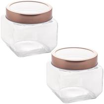 Kit 2 Potes Porta Mantimentos Rose Gold com Tampa 800ml Lyor Gastro Potinho de Vidro Kit 2 Potes Porta Mantimentos Rose Gold com Tampa 800ml Lyor Gastro Potinho de Vidro