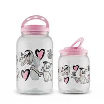 Kit 2 Potes Ração 3,6L Petisco 1,7L Rosa Femea