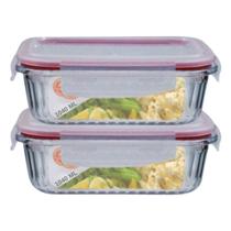 Kit 2 Potes Retangular 4 Travas Marmita Canelado 1040ml Kit 2 Potes Retangular 4 Travas Marmita Canelado 1040ml