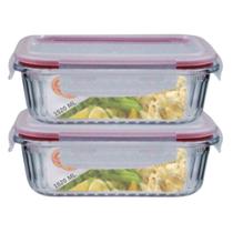 Kit 2 Potes Retangular 4 Travas Marmita Canelado 1520ml Kit 2 Potes Retangular 4 Travas Marmita Canelado 1520ml