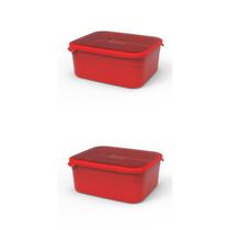 Kit 2 Potes Retangulares de Plástico 500ml Vermelho