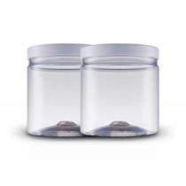Kit 2 Potes Reto Minimalista 1000ml Plástico Tampa Branca Transparente Mantimento Kit 2 Potes Reto Minimalista 1000ml Plástico Tampa Branca Transparente Mantimento
