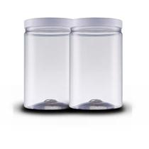 Kit 2 Potes Reto Minimalista 1500ml Plástico Tampa Branca Transparente Mantimento