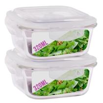 Kit 2 Potes Tampa Hermetica Quadrado de Vidro 320ml Alimento Kit 2 Potes Tampa Hermetica Quadrado de Vidro 320ml Alimento