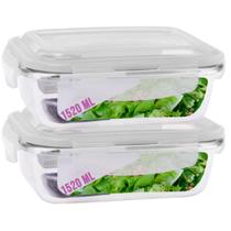 Kit 2 Potes Tampa Hermetica Retangular Vidro 1520ml Grande