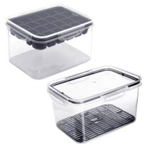 Kit 2 Potes Tapa 4 Litros Transparentes Alimentos + Escorredor e Forma de Gelo