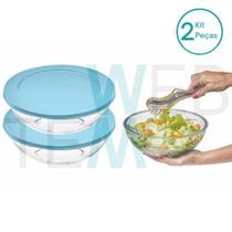 Kit 2 Potes Tigela de Vidro com Tampa Plástica Round 3L Vitazza: Para Servir, Organização de Cozinha e Geladeira, Opção Sustentável