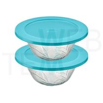 Kit 2 Potes Tigela Saladeira de Vidro com Tampa Plástica Lírio 2,5l Vitazza: Para Servir Mesa Posta e Organizar Cozinha Opção Sustentável