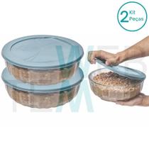 Kit 2 Potes Tigela Saladeira de Vidro com Tampa Plástica Oceani 1,5 litro Vitazza: Para Servir e Organização de Cozinha e Geladeira Opção Sustentável