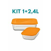 Kit 2 Potes Tigelas Vidro Média e Grande 1L e 2.4L Com Tampa Plástica Retangular Vitazza Kit 2 Potes Tigelas Vidro Média e Grande 1L e 2.4L Com Tampa Plástica Retangular Vitazza