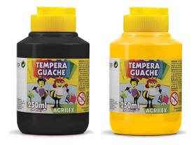 Kit 2 Potes Tinta TEMPERA GUACHE Acrilex - 250ml - PRETO e AMARELO - 02025520/ 02025505