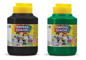 Kit 2 Potes Tinta TEMPERA GUACHE Acrilex - 250ml - PRETO e VERDE - 02025520/ 02025511