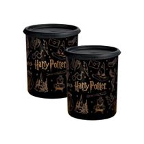 Kit 2 Potes Tupperware Instantânea Mágica Harry Potter Hogwarts Preto 2,25L