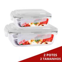 Kit 2 Potes Vidro C Tampa 1 De Cada Retangular 370 e 640ml