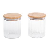 Kit 2 potes vidro canelado com tampa de bambu 500ml - Oikos Kit 2 potes vidro canelado com tampa de bambu 500ml - Oikos