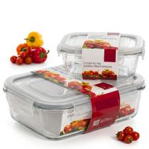 Kit 2 Potes Vidro Hermético Borossilicato Marmita 1040ml 370ml Trava 4 Lados Forno Microondas BPA Free Anti Vazamento Freezer Cozinha Kit 2 Potes Vidro Hermético Borossilicato Marmita 1040ml 370ml Trava 4 Lados Forno Microondas BPA Free Anti Vazamento Freezer Cozinha