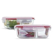 Kit 2 Potes Vidro Hermético Com Divisória 640ml Marmita Fit