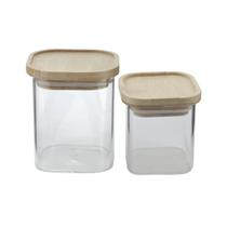 Kit 2 Potes Vidro Hermetico Tampa Bambu Quadrado 150ml/400ml