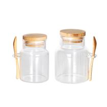 Kit 2 Potes Vidro Hermético Tampa De Bambu Porta Mantimento