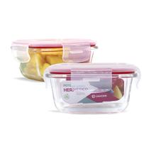 KIT 2 Potes Vidro Herméticos Quadrado 320ml Vermelho KIT 2 Potes Vidro Herméticos Quadrado 320ml Vermelho