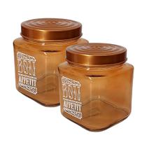 Kit 2 Potes Vidro Porta Bon Appetit Mantimento Bronze Biscoito Com Tampa Transparente - CASAMBIENTE
