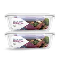 Kit 2 Potes Vidro Retangular Hermético C Tampa 2260ml Forno