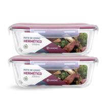 Kit 2 Potes Vidro Retangular Hermético C Tampa 2260ml Forno Kit 2 Potes Vidro Retangular Hermético C Tampa 2260ml Forno