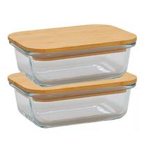 Kit 2 Potes Vidro Retangular Marmita 1,5L Tampa Bambu Microondas Freezer Dynasty Kit 2 Potes Vidro Retangular Marmita 1,5L Tampa Bambu Microondas Freezer Dynasty