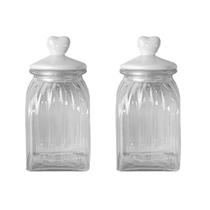 Kit 2 Potes Vidro Tampa Cerâmica Coração 1500ml Class
