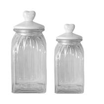 Kit 2 Potes Vidro Tampa Cerâmica Coração 750/1500ml Class Kit 2 Potes Vidro Tampa Cerâmica Coração 750/1500ml Class