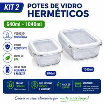 Kit 2 Potes Vidro Tampa Hermética 640ml + 1040ml Hermético Kit 2 Potes Vidro Tampa Hermética 640ml + 1040ml Hermético