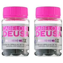 Kit 2 Potes Vitamina Capilar Cabelo de Deusa, Suplemento Alimentar Para Fortalecimento Dos Cabelos Unhas e Pele, Com Biotina, Vitaminas e Minerais