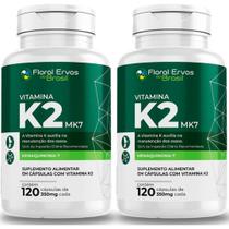 Kit 2 Potes Vitamina K2 Mk7 Menaquinona 7 Concentrada 350mg 240Cap s - Floral Ervas Do Brasil