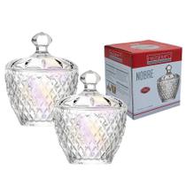 Kit 2 Potiche Bombonier Baleiro Vidro Decoração Nobre Bala Com Tampa