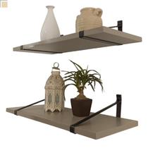Kit 2 Prateleira 60x25 Parede Mdf Com Alça Couro Suporte