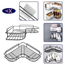 Kit 2 Prateleira Aramada Organizador De Canto Para Banheiro Cozinha Shampoo Com Suporte