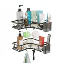 Kit 2 Prateleira de Banheiro Suporte de Shampoo Box Multiuso Organizador de Canto Adesivo Metal