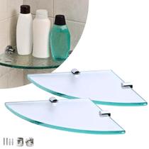 Kit 2 Prateleira De Vidro Canto 25cm x 25cm Suporte Inox Fixação Dupla para Banheiro e Organização Kit 2 Prateleira De Vidro Canto 25cm x 25cm Suporte Inox Fixação Dupla para Banheiro e Organização