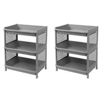 Kit 2 Prateleira Estante De Plástico 3 Andares Multiuso Desmontável 40x28x50cm Elloplas - Cinza