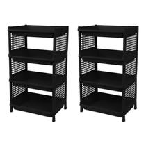 Kit 2 Prateleira Estante De Plástico 4 Andares Multiuso Desmontável 40x28x70cm Elloplas - Preto Kit 2 Prateleira Estante De Plástico 4 Andares Multiuso Desmontável 40x28x70cm Elloplas - Preto