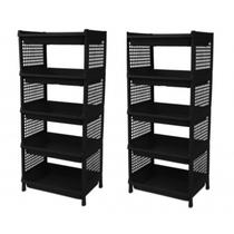 Kit 2 Prateleira Estante De Plástico 5 Andares Multiuso Desmontável 40x28x90cm Elloplas - Preto
