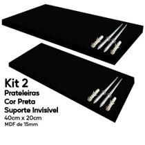 Kit 2 Prateleira MDF Preto 40x20 Suporte Invisível