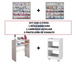 Kit 2 Prateleira Porta Esmaltes + Carrinho Auxiliar Br + Mesa Manicure- AJB