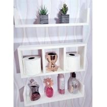 Kit 2 Prateleiras 1 Nicho Colmeia Para Decoração De Banheiro Mdf Branco Tx 40x18x12 Kit 2 Prateleiras 1 Nicho Colmeia Para Decoração De Banheiro Mdf Branco Tx 40x18x12