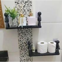 Kit 2 Prateleiras Boneco Preta de Plástico Para Banheiro Cozinha Multifuncional Sem Furos Na Parede