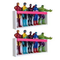 Kit 2 Prateleiras Bonecos Heróis Barbie Estante Brinquedos Infantis Pelúcias Nicho Decorativo Quarto Kit 2 Prateleiras Bonecos Heróis Barbie Estante Brinquedos Infantis Pelúcias Nicho Decorativo Quarto