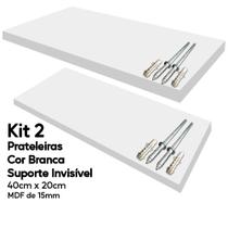 Kit 2 Prateleiras Brancas Mdf 40x20 Suporte Invisível Decora