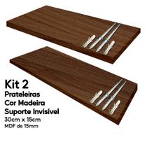 Kit 2 Prateleiras Cor Madeira Mdf 30x15 Suporte Invisível