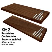 Kit 2 Prateleiras Cor Madeira Mdf 40x15 Suporte Invisível