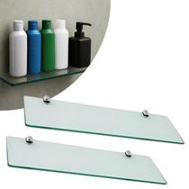 Kit 2 Prateleiras de Vidro Porta Shampoo 40cm Banheiro Fixação Dupla de Parede/Lavanderia
